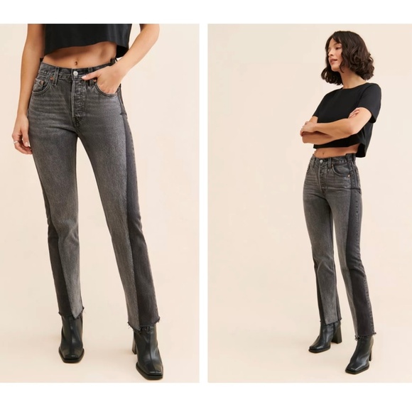 Levi’s 501 Spliced Premium Denim Jeans Black w/ Grey Size 28W 30L - Picture 1 of 16